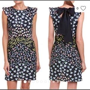 Nanette Lepore Floral Print Futter Sleeve Knee Length Sheath Dress Bow Back 8